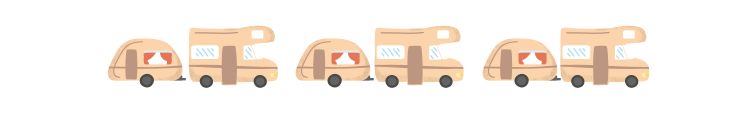 Graphic of three campers each pulling a teardrop trailer