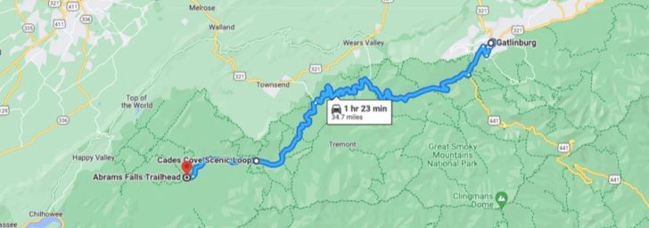 Map to Abrams Falls from Gatlinburg