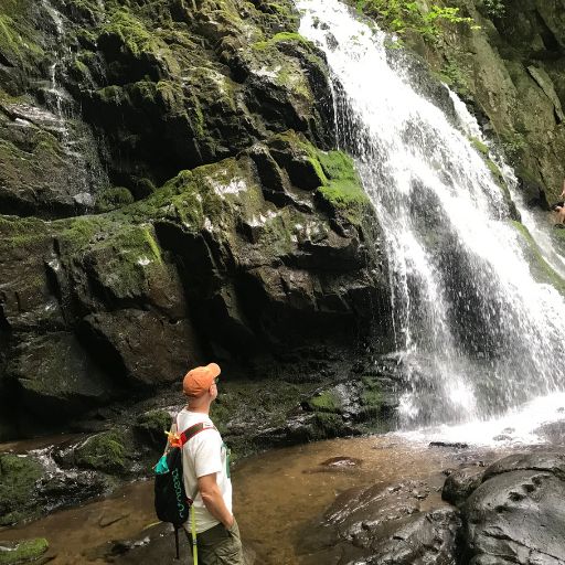 Jeff standing at the base of Spruce Flats Falls
