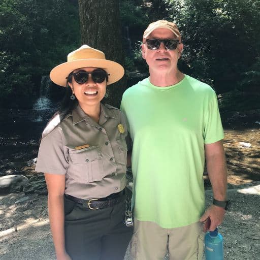 Author with a park ranger from Great Smoky Mountains National Park