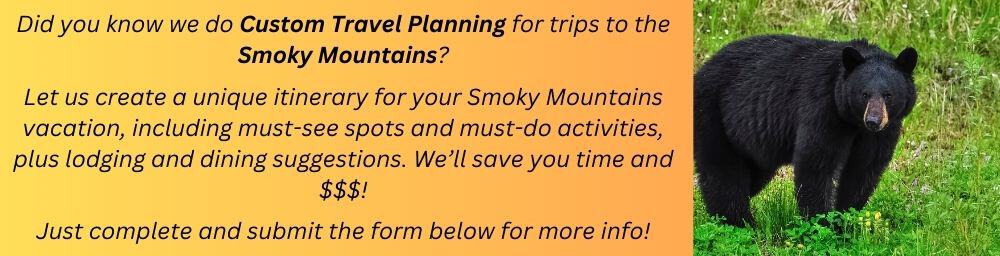 Banner linking to Smoky Mountains Ventures Custom Travel Planning, picturing a big black bear