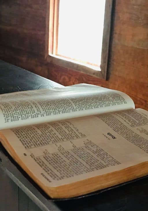 Open Bible on pulpit in Cades Cove Methodist Church