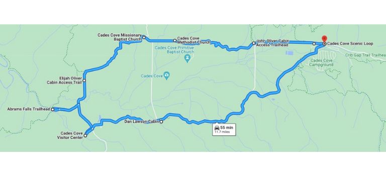 Map of Cades Cove Scenic Loop