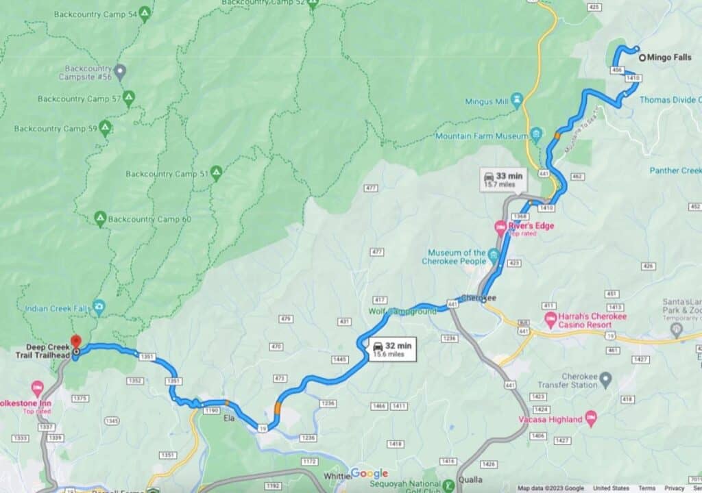 Map to Mingo Falls and Deep Creek