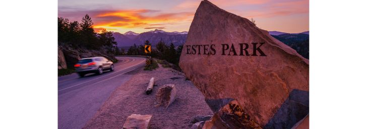 Stone sign when you enter Estes Park